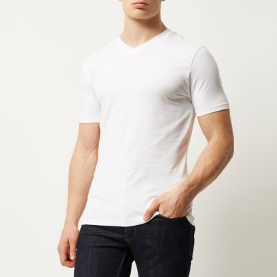 White V-neck muscle fit t-shirt